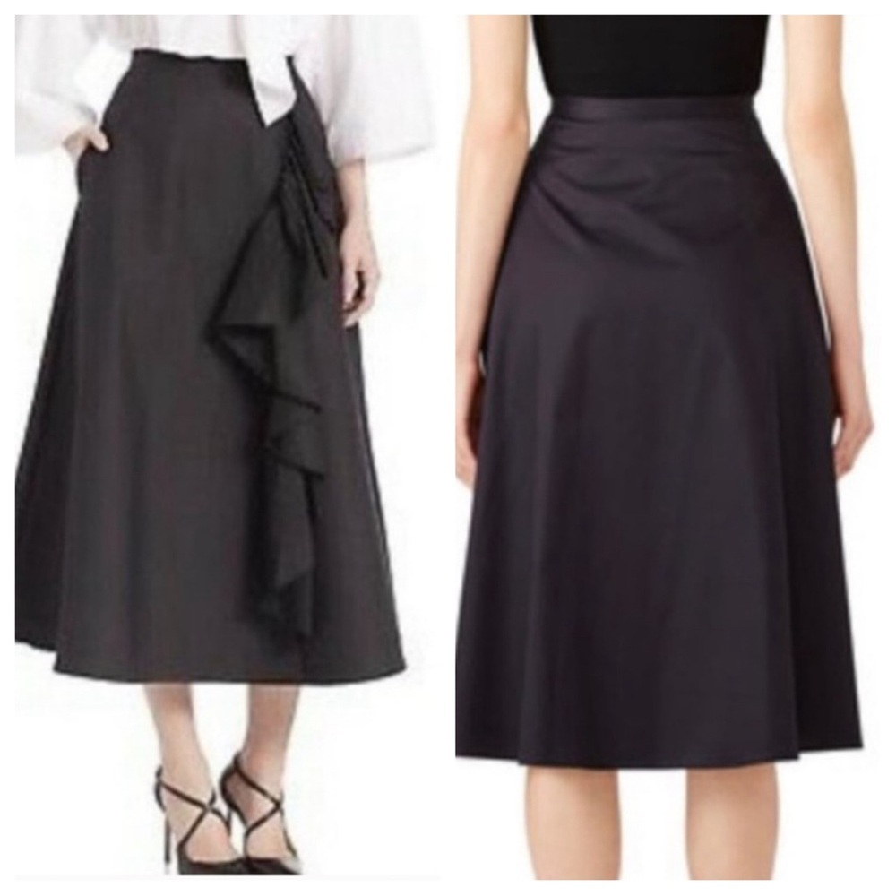 TOME  Black Ruffle Wrap Midi Circle Skirt